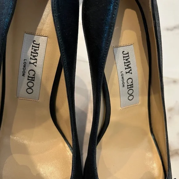 Jimmy Choo - Forest Green-Satin Open-Toed Pumps - Picture 4 of 7